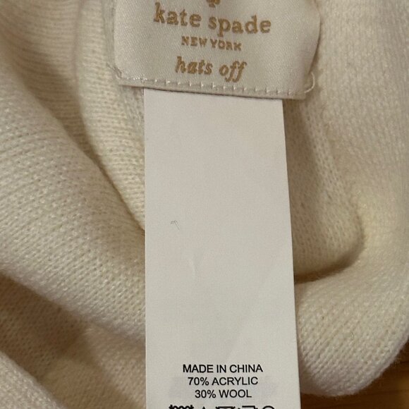 NWOT Kate Spade New York, Hats Off Tab Bow Wool Baret, White/Cream o/s